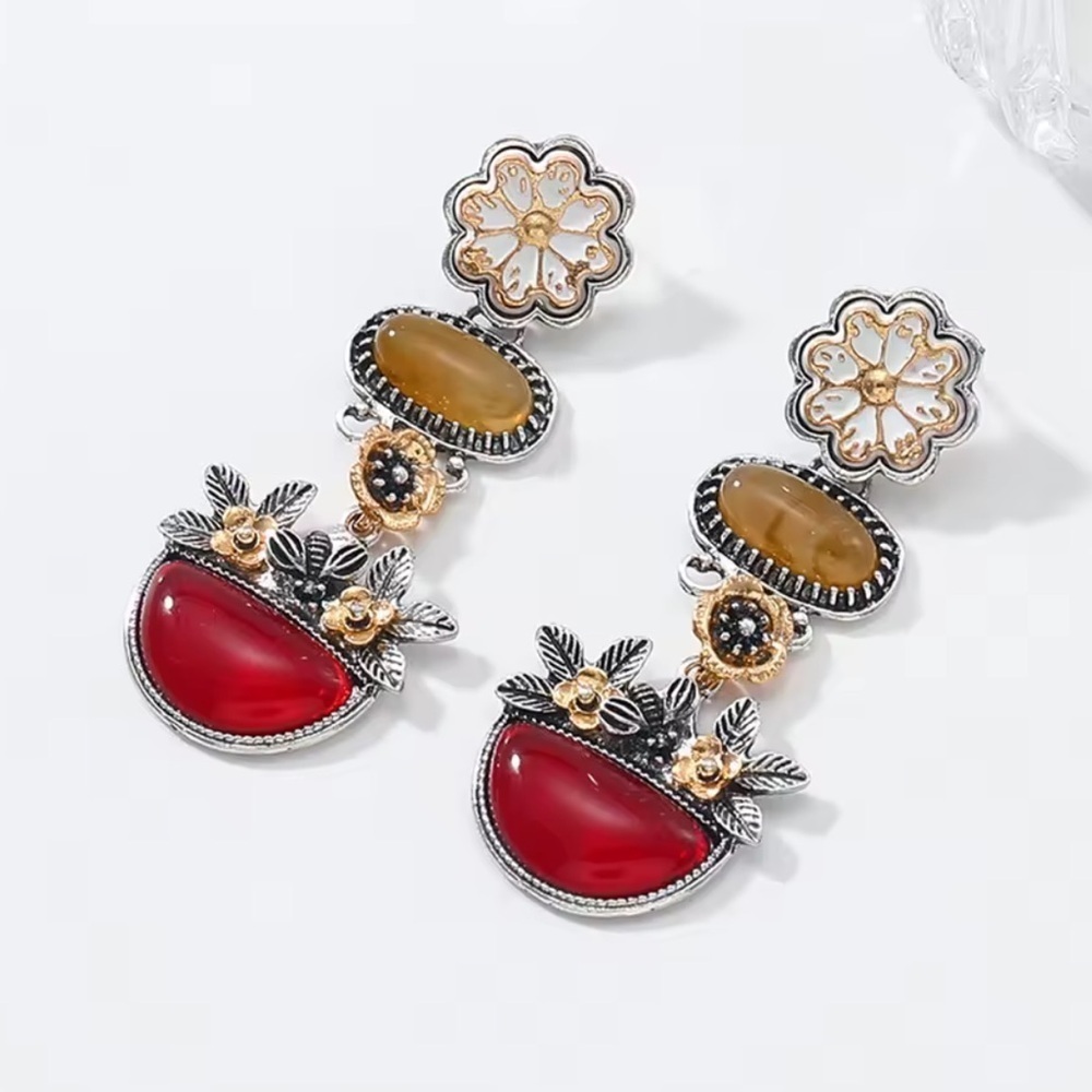 Zara Fall collection Red and Gold Floral Drop Earrings